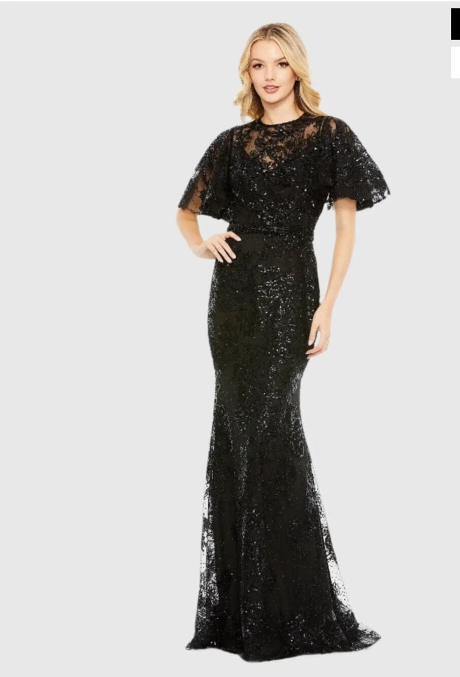 Mac Duggal Black Embellished Flutter Sleeve High Neck Gown 4